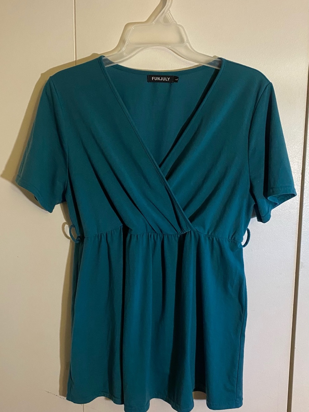 Teal Wrap Front Women’s Blouse. Size L